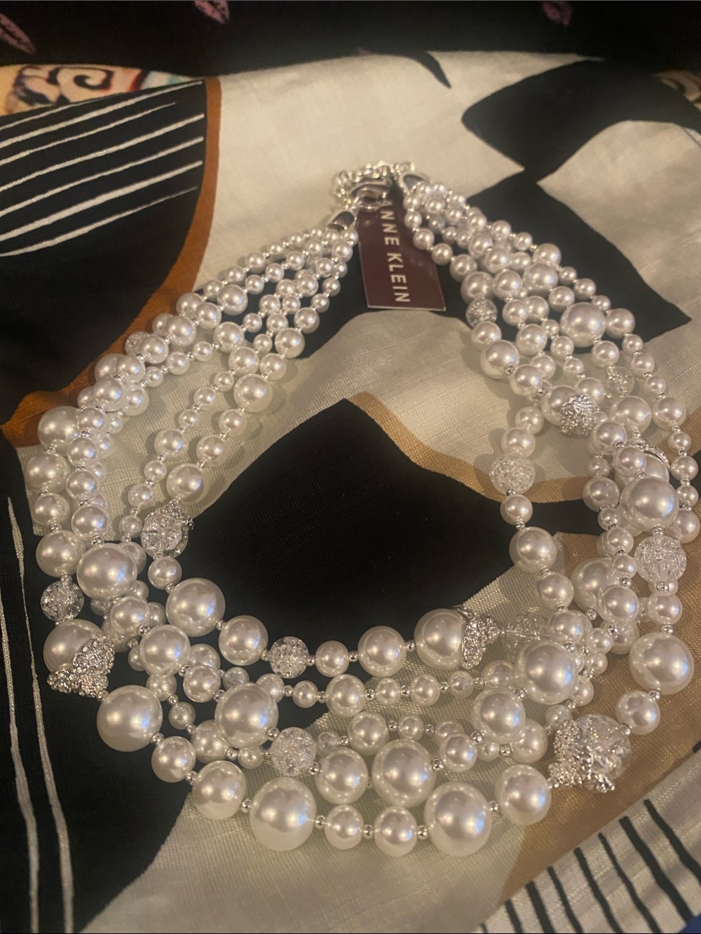 Anne Klein Ivory Multi-Strand Pearl and Crystal Necklace